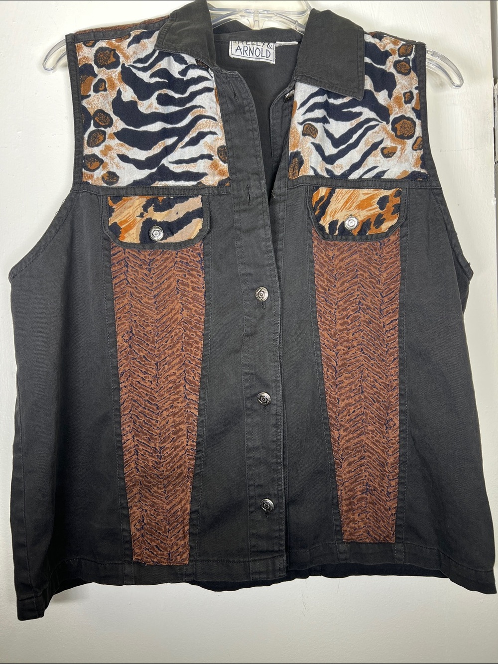 Black Muscle Tee with Animal Print Accents